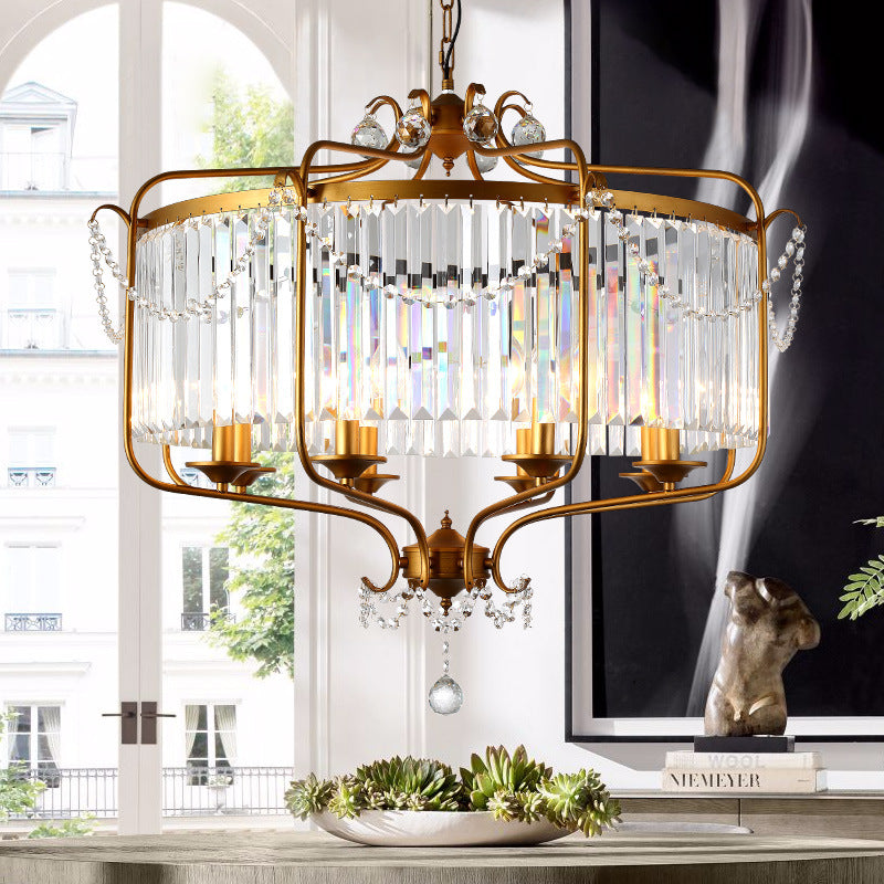 Rectangular-Cut Crystal Lantern Chandelier Light Postmodern 8 Lights Gold/Black Hanging Light for Living Room Clearhalo 'Ceiling Lights' 'Chandeliers' Lighting' options 221459