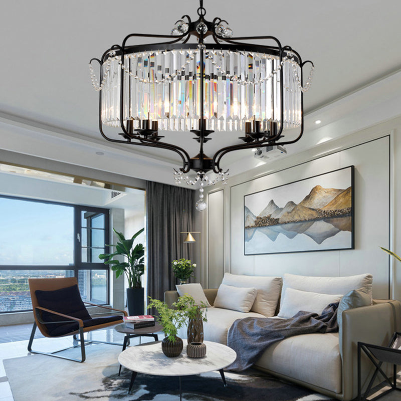 Rectangular-Cut Crystal Lantern Chandelier Light Postmodern 8 Lights Gold/Black Hanging Light for Living Room Black Clearhalo 'Ceiling Lights' 'Chandeliers' Lighting' options 221463_285092dc-1c92-4cea-a770-e0ca7b859a6b