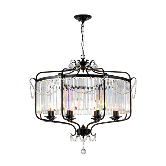 Rectangular-Cut Crystal Lantern Chandelier Light Postmodern 8 Lights Gold/Black Hanging Light for Living Room Clearhalo 'Ceiling Lights' 'Chandeliers' Lighting' options 221464