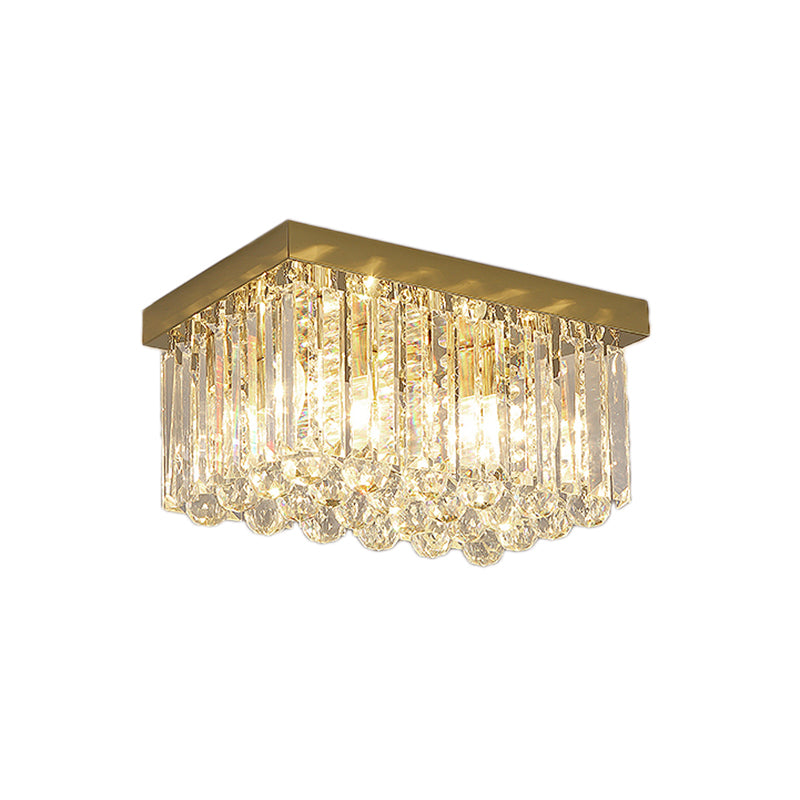 Modern 2 Lights Flush Mount Light with Crystal Block Shade Gold Rectangle Ceiling Light, 12"/16"/19.5" Wide Clearhalo 'Ceiling Lights' 'Close To Ceiling Lights' 'Close to ceiling' 'Flush mount' Lighting' 221472