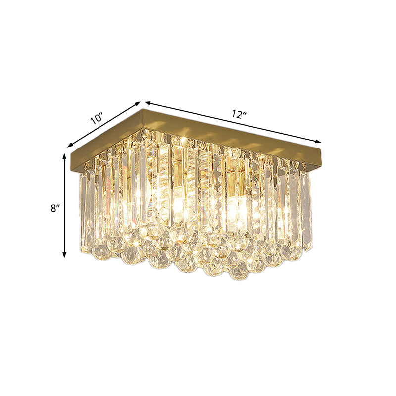 Modern 2 Lights Flush Mount Light with Crystal Block Shade Gold Rectangle Ceiling Light, 12"/16"/19.5" Wide Clearhalo 'Ceiling Lights' 'Close To Ceiling Lights' 'Close to ceiling' 'Flush mount' Lighting' 221473