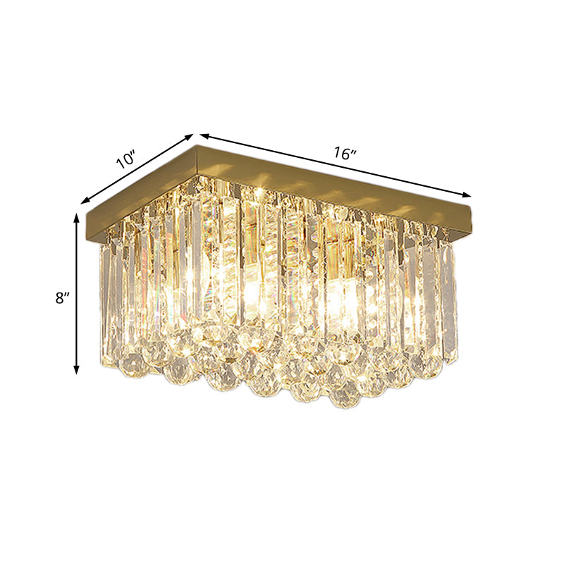 Modern 2 Lights Flush Mount Light with Crystal Block Shade Gold Rectangle Ceiling Light, 12"/16"/19.5" Wide Clearhalo 'Ceiling Lights' 'Close To Ceiling Lights' 'Close to ceiling' 'Flush mount' Lighting' 221474