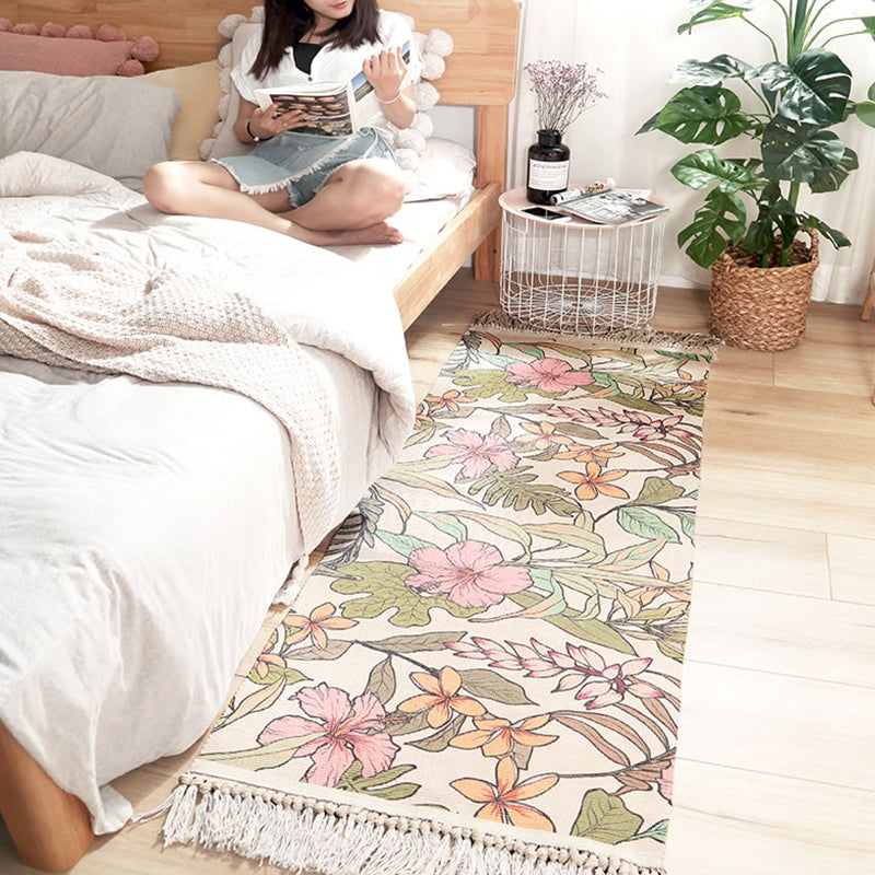 Multi Colored Floral Printed Rug Cotton Modern Indoor Rug Non-Slip Backing  Easy Care Washable Area Carpet for Bedroom - Clearhalo