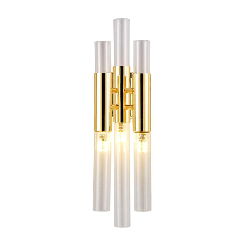 Flute Wall Mount Light Modernism Crystal 3 Lights Brass Sconce Light Fixture for Living Room Clearhalo 'Modern wall lights' 'Modern' 'Wall Lamps & Sconces' 'Wall Lights' Lighting' 221480