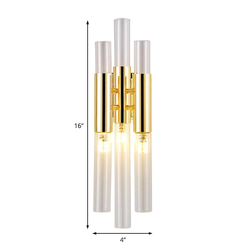 Flute Wall Mount Light Modernism Crystal 3 Lights Brass Sconce Light Fixture for Living Room Clearhalo 'Modern wall lights' 'Modern' 'Wall Lamps & Sconces' 'Wall Lights' Lighting' 221481