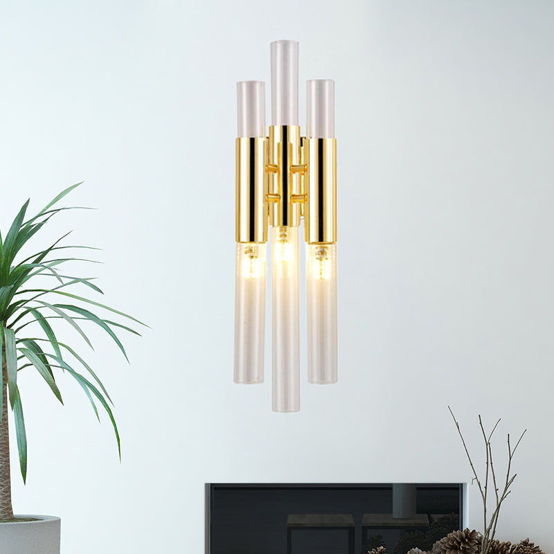 Flute Wall Mount Light Modernism Crystal 3 Lights Brass Sconce Light Fixture for Living Room Clearhalo 'Modern wall lights' 'Modern' 'Wall Lamps & Sconces' 'Wall Lights' Lighting' 221482