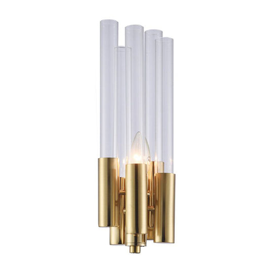 Postmodern 1 Light Sconce Light with Flute Crystal Shade Gold Candelabra Wall Mount Light Clearhalo 'Cast Iron' 'Glass' 'Industrial' 'Modern wall lights' 'Modern' 'Tiffany' 'Traditional wall lights' 'Wall Lamps & Sconces' 'Wall Lights' Lighting' 221486