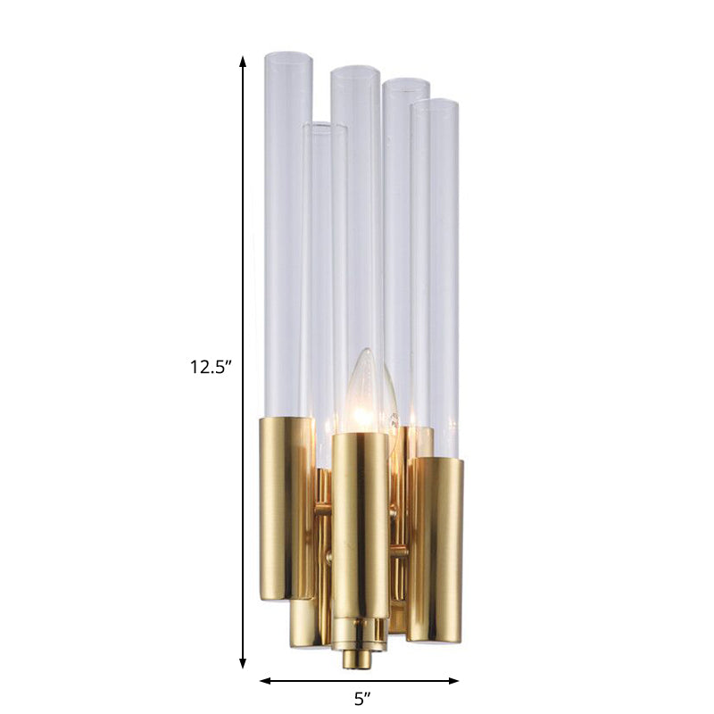 Postmodern 1 Light Sconce Light with Flute Crystal Shade Gold Candelabra Wall Mount Light Clearhalo 'Cast Iron' 'Glass' 'Industrial' 'Modern wall lights' 'Modern' 'Tiffany' 'Traditional wall lights' 'Wall Lamps & Sconces' 'Wall Lights' Lighting' 221487