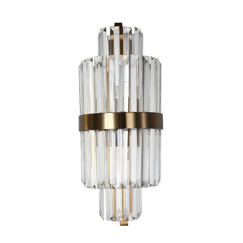 Spool Wall Sconce Light Modern Faceted Clear Crystal Prism 2 Lights Brass Wall Mounted Light Clearhalo 'Modern wall lights' 'Modern' 'Wall Lamps & Sconces' 'Wall Lights' Lighting' 221498