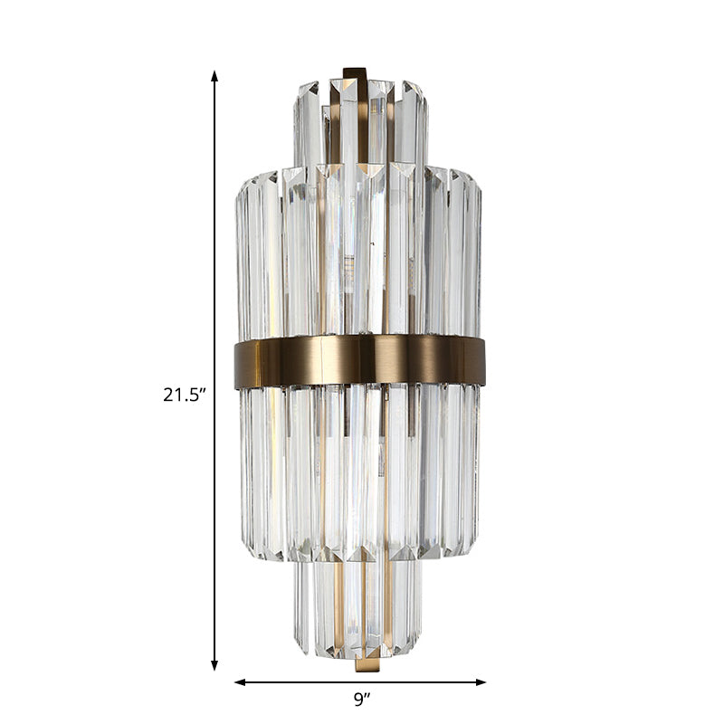 Spool Wall Sconce Light Modern Faceted Clear Crystal Prism 2 Lights Brass Wall Mounted Light Clearhalo 'Modern wall lights' 'Modern' 'Wall Lamps & Sconces' 'Wall Lights' Lighting' 221499