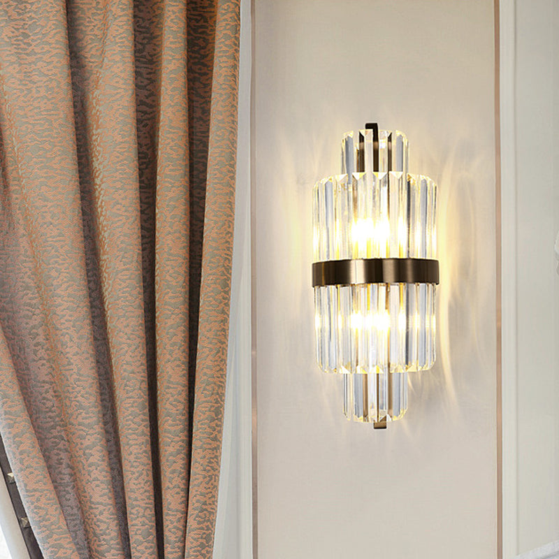 Spool Wall Sconce Light Modern Faceted Clear Crystal Prism 2 Lights Brass Wall Mounted Light Brass Clearhalo 'Modern wall lights' 'Modern' 'Wall Lamps & Sconces' 'Wall Lights' Lighting' 221500