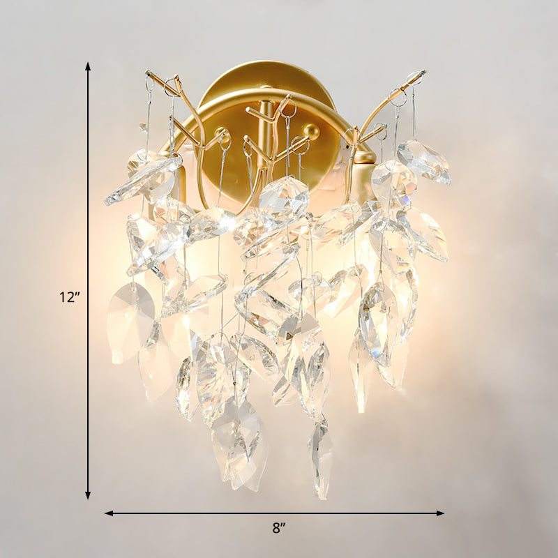 Postmodern Leaf Faceted Crystal Wall Mount Light 4 Lights Sconce Light Fixture in Brass Clearhalo 'Cast Iron' 'Glass' 'Industrial' 'Modern wall lights' 'Modern' 'Tiffany' 'Traditional wall lights' 'Wall Lamps & Sconces' 'Wall Lights' Lighting' 221505