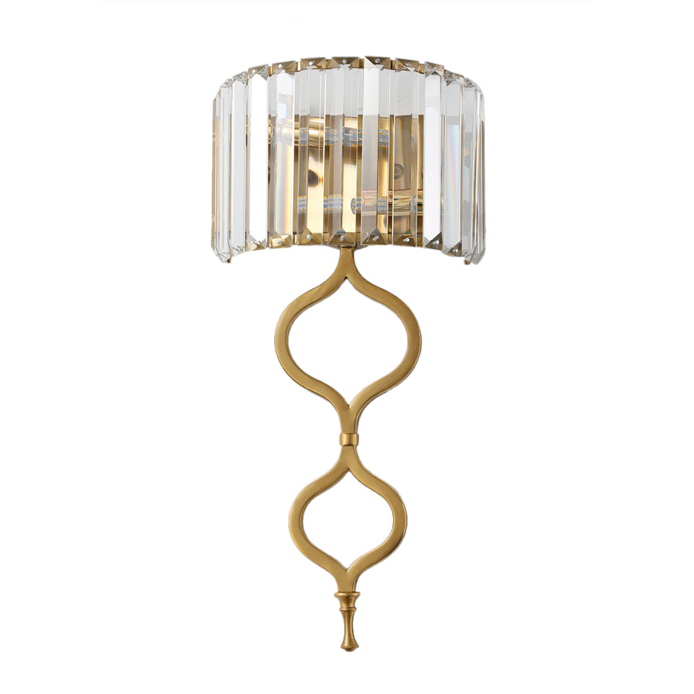 Contemporary 2 Lights Wall Mount Light with Crystal Rectangle Shade Brass Half Cylinder Sconce Light Clearhalo 'Modern wall lights' 'Modern' 'Wall Lamps & Sconces' 'Wall Lights' Lighting' 221524