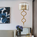 Contemporary 2 Lights Wall Mount Light with Crystal Rectangle Shade Brass Half Cylinder Sconce Light Brass Clearhalo 'Modern wall lights' 'Modern' 'Wall Lamps & Sconces' 'Wall Lights' Lighting' 221526