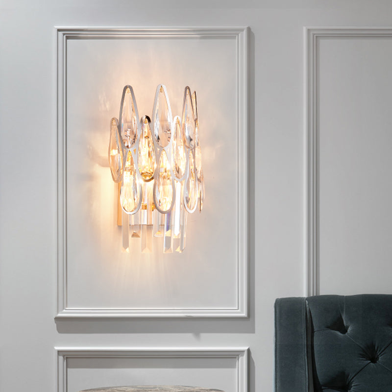 1 Light Living Room Wall Mount Light Nordic Chrome Sconce Light with Teardrop Crystal Shade Clearhalo 'Modern wall lights' 'Modern' 'Wall Lamps & Sconces' 'Wall Lights' Lighting' 221527