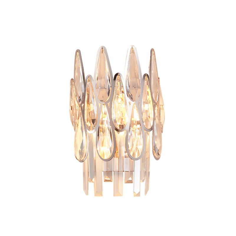 1 Light Living Room Wall Mount Light Nordic Chrome Sconce Light with Teardrop Crystal Shade Clearhalo 'Modern wall lights' 'Modern' 'Wall Lamps & Sconces' 'Wall Lights' Lighting' 221529