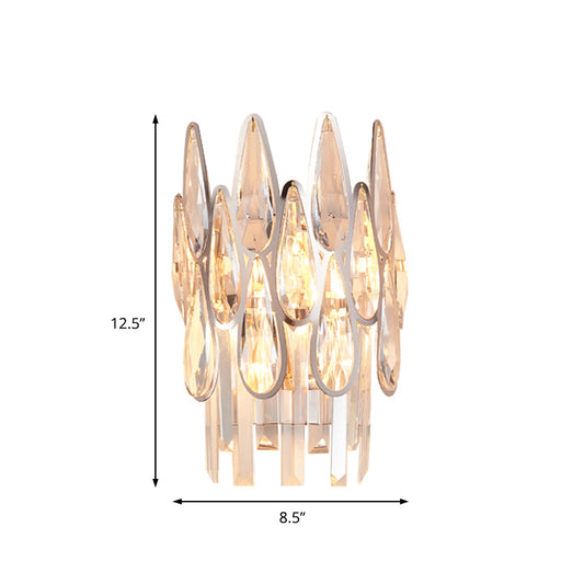 1 Light Living Room Wall Mount Light Nordic Chrome Sconce Light with Teardrop Crystal Shade Clearhalo 'Modern wall lights' 'Modern' 'Wall Lamps & Sconces' 'Wall Lights' Lighting' 221530