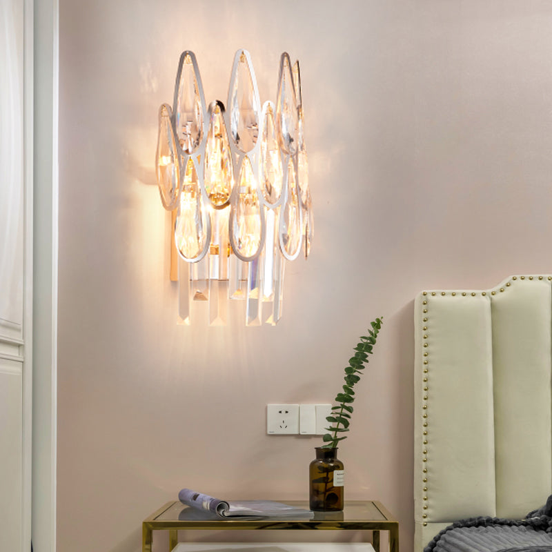 1 Light Living Room Wall Mount Light Nordic Chrome Sconce Light with Teardrop Crystal Shade Chrome Clearhalo 'Modern wall lights' 'Modern' 'Wall Lamps & Sconces' 'Wall Lights' Lighting' 221531