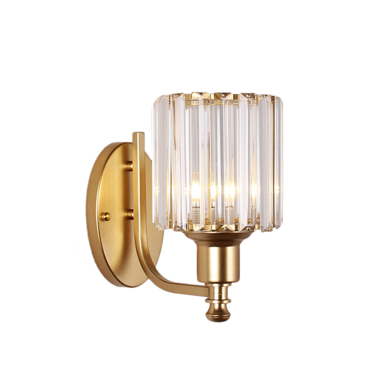 Contemporary Cylinder Wall Light Sconce Crystal Rectangle 1 Light Bedroom Sconce Light with Black/Gold Backplate Clearhalo 'Cast Iron' 'Glass' 'Industrial' 'Modern wall lights' 'Modern' 'Tiffany' 'Traditional wall lights' 'Wall Lamps & Sconces' 'Wall Lights' Lighting' 221534