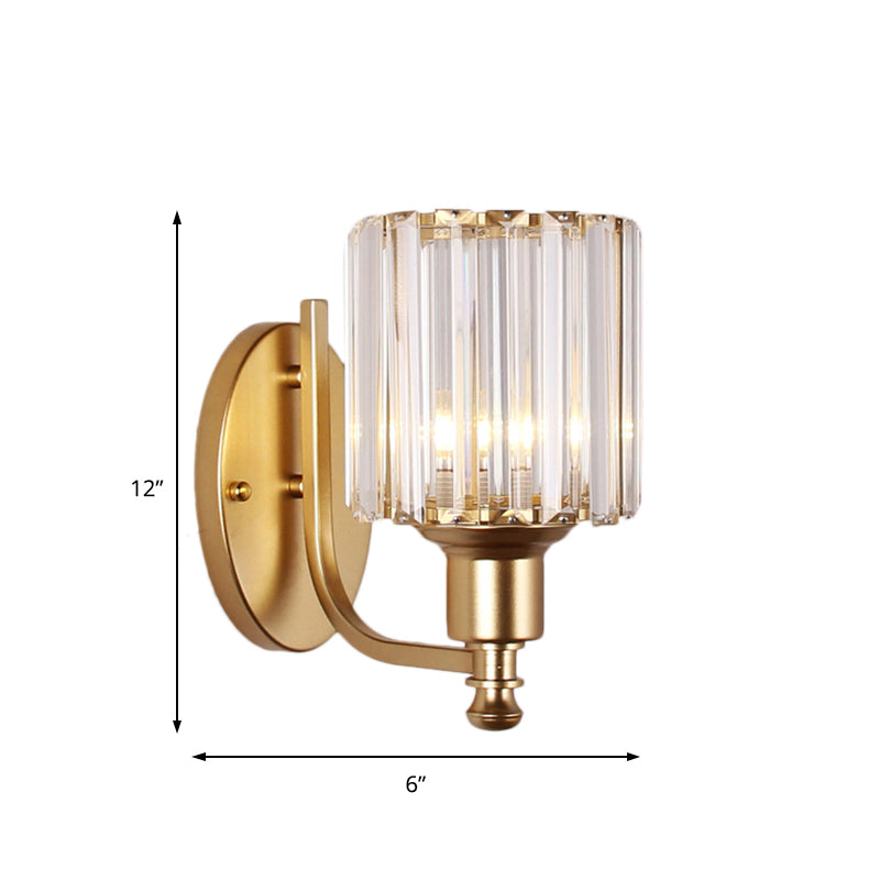 Contemporary Cylinder Wall Light Sconce Crystal Rectangle 1 Light Bedroom Sconce Light with Black/Gold Backplate Clearhalo 'Cast Iron' 'Glass' 'Industrial' 'Modern wall lights' 'Modern' 'Tiffany' 'Traditional wall lights' 'Wall Lamps & Sconces' 'Wall Lights' Lighting' 221535