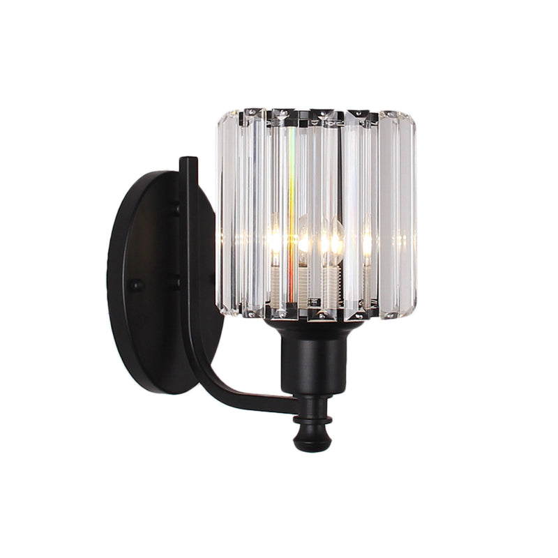 Contemporary Cylinder Wall Light Sconce Crystal Rectangle 1 Light Bedroom Sconce Light with Black/Gold Backplate Clearhalo 'Cast Iron' 'Glass' 'Industrial' 'Modern wall lights' 'Modern' 'Tiffany' 'Traditional wall lights' 'Wall Lamps & Sconces' 'Wall Lights' Lighting' 221538