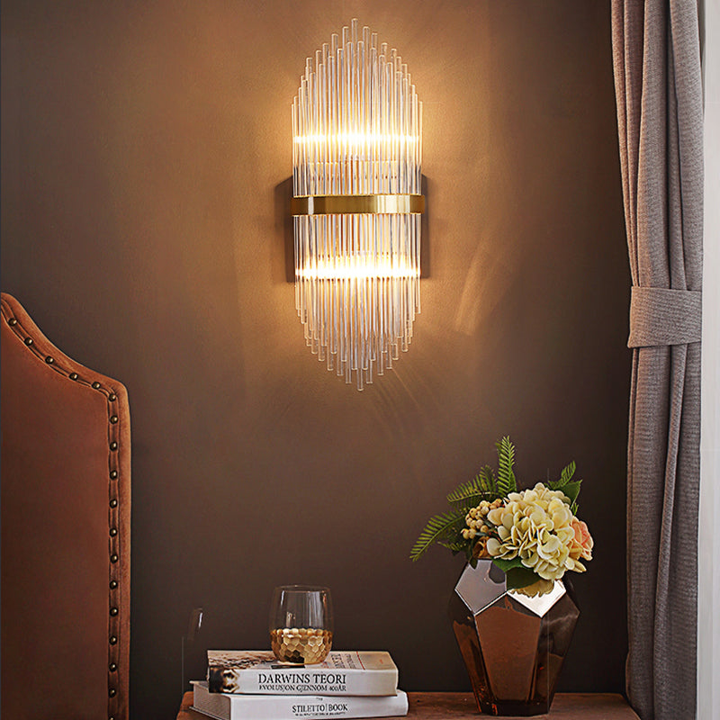 3 Lights Bedroom Wall Light Sconce Modern Brass Sconce Light with Cylinder Fluted Glass Shade, 7/9.5" Wide Clearhalo 'Modern wall lights' 'Modern' 'Wall Lamps & Sconces' 'Wall Lights' Lighting' 221553