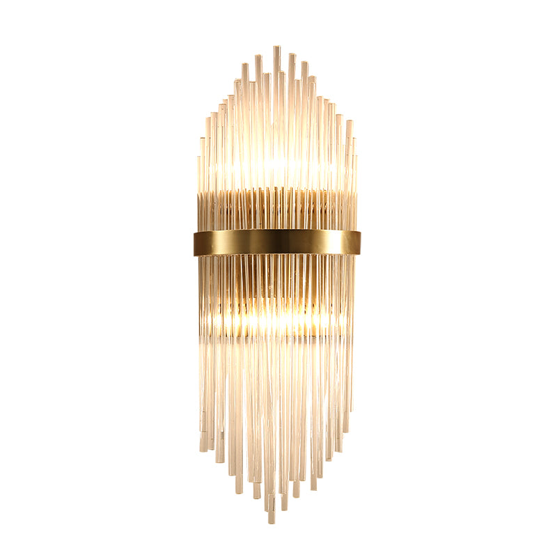 3 Lights Bedroom Wall Light Sconce Modern Brass Sconce Light with Cylinder Fluted Glass Shade, 7/9.5" Wide Clearhalo 'Modern wall lights' 'Modern' 'Wall Lamps & Sconces' 'Wall Lights' Lighting' 221557