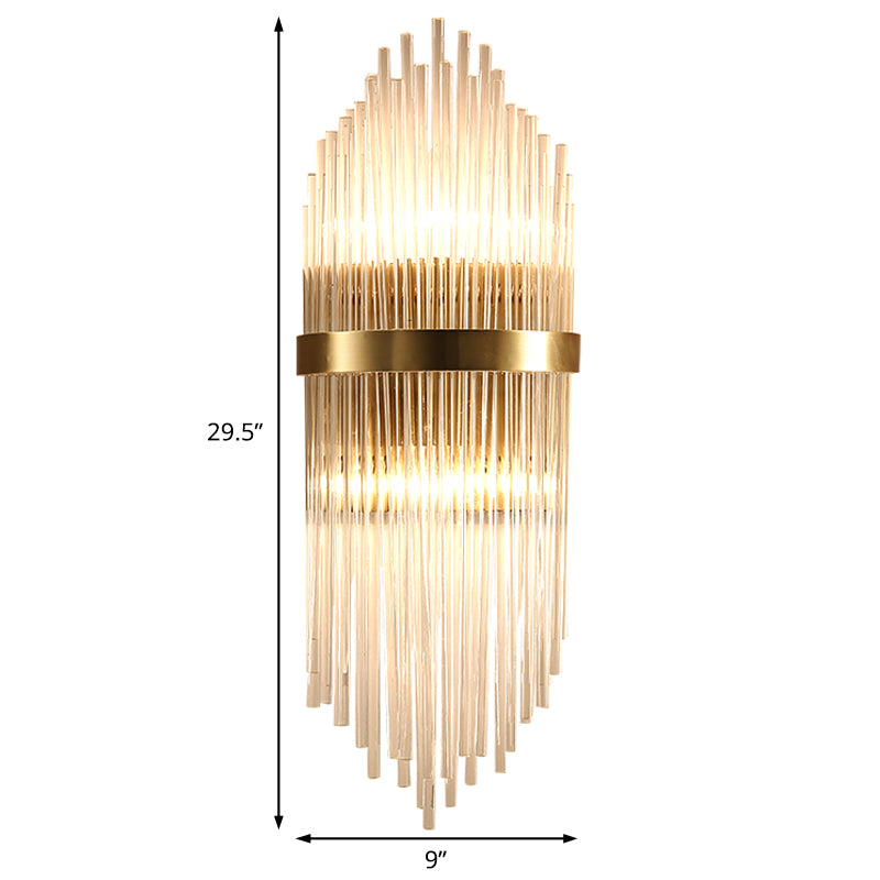 3 Lights Bedroom Wall Light Sconce Modern Brass Sconce Light with Cylinder Fluted Glass Shade, 7/9.5" Wide Clearhalo 'Modern wall lights' 'Modern' 'Wall Lamps & Sconces' 'Wall Lights' Lighting' 221559