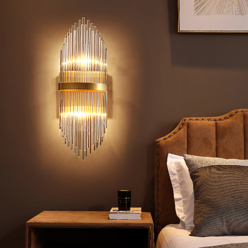 3 Lights Bedroom Wall Light Sconce Modern Brass Sconce Light with Cylinder Fluted Glass Shade, 7/9.5" Wide Clearhalo 'Modern wall lights' 'Modern' 'Wall Lamps & Sconces' 'Wall Lights' Lighting' 221560