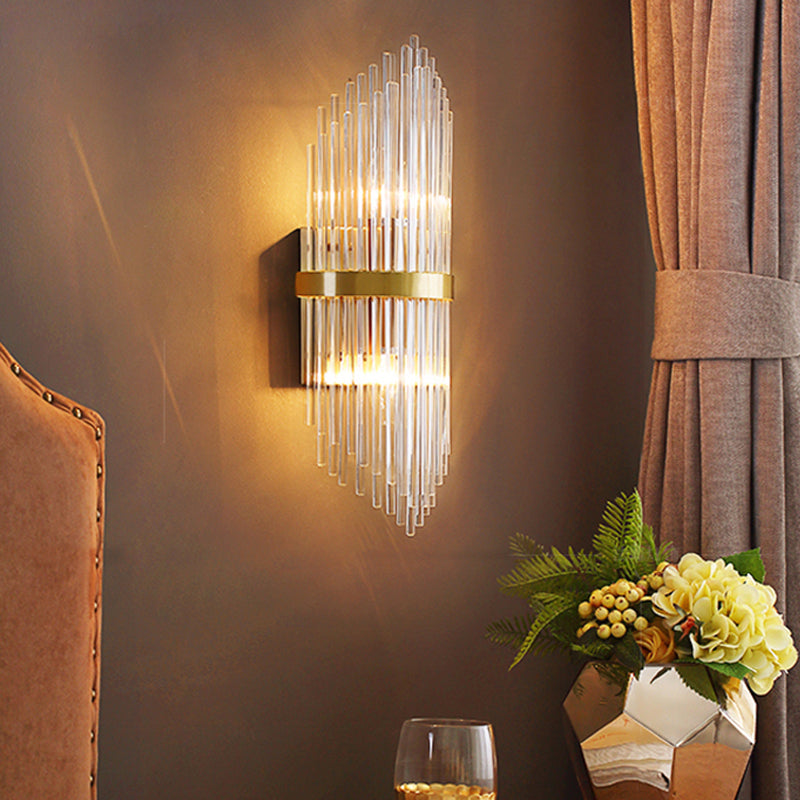 3 Lights Bedroom Wall Light Sconce Modern Brass Sconce Light with Cylinder Fluted Glass Shade, 7/9.5" Wide Clearhalo 'Modern wall lights' 'Modern' 'Wall Lamps & Sconces' 'Wall Lights' Lighting' 221561