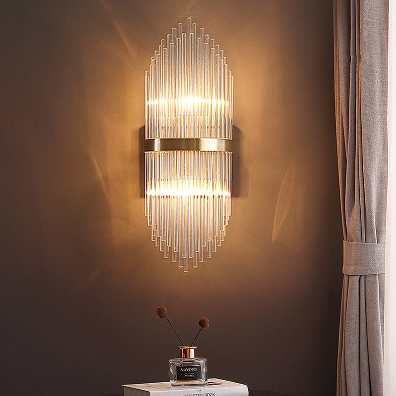 3 Lights Bedroom Wall Light Sconce Modern Brass Sconce Light with Cylinder Fluted Glass Shade, 7/9.5" Wide Brass 7" Clearhalo 'Modern wall lights' 'Modern' 'Wall Lamps & Sconces' 'Wall Lights' Lighting' 221562