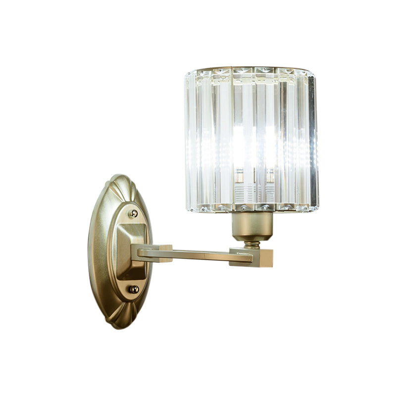 Modern Cylinder Wall Light Fixture Crystal Block 1/2 Lights Living Room Sconce Light in Silver Clearhalo 'Modern wall lights' 'Modern' 'Wall Lamps & Sconces' 'Wall Lights' Lighting' 221569