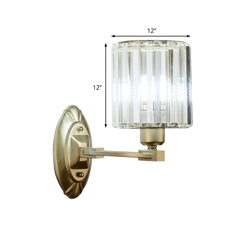 Modern Cylinder Wall Light Fixture Crystal Block 1/2 Lights Living Room Sconce Light in Silver Clearhalo 'Modern wall lights' 'Modern' 'Wall Lamps & Sconces' 'Wall Lights' Lighting' 221570