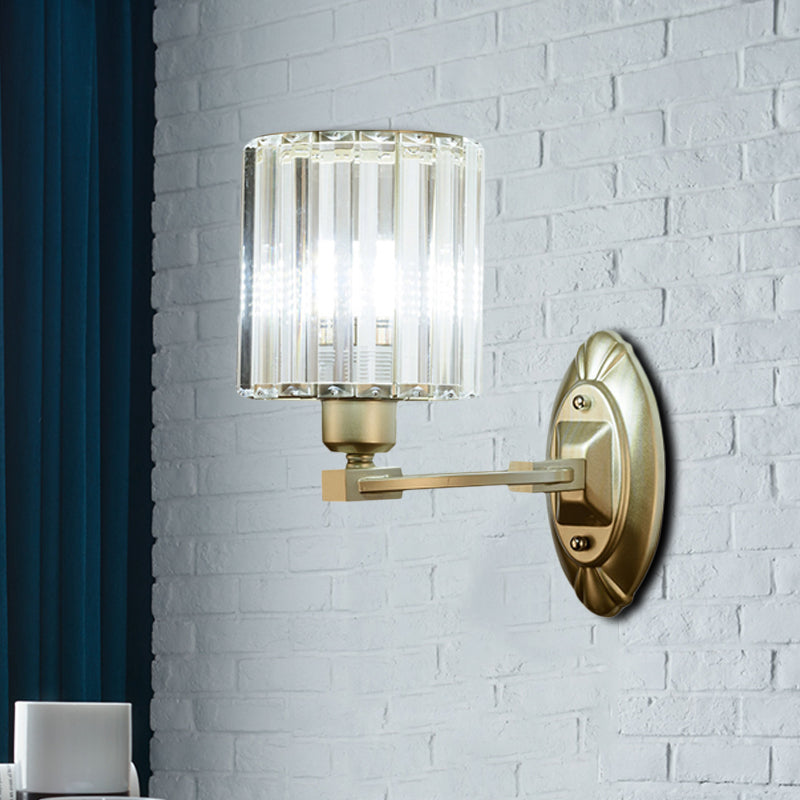 Modern Cylinder Wall Light Fixture Crystal Block 1/2 Lights Living Room Sconce Light in Silver 1.0 Silver Clearhalo 'Modern wall lights' 'Modern' 'Wall Lamps & Sconces' 'Wall Lights' Lighting' 221572