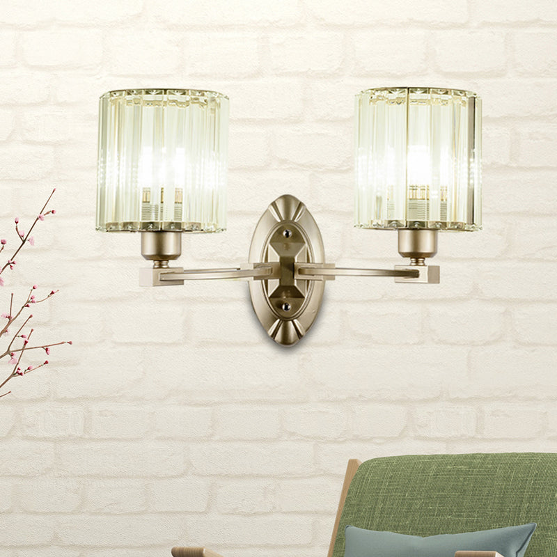 Modern Cylinder Wall Light Fixture Crystal Block 1/2 Lights Living Room Sconce Light in Silver Clearhalo 'Modern wall lights' 'Modern' 'Wall Lamps & Sconces' 'Wall Lights' Lighting' 221575