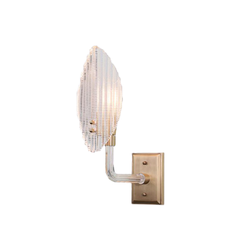 Leaf Wall Light Fixture Contemporary Textured Glass 1/2 Lights Living Room Sconce Light with Brass Backplate Clearhalo 'Cast Iron' 'Glass' 'Industrial' 'Modern wall lights' 'Modern' 'Tiffany' 'Traditional wall lights' 'Wall Lamps & Sconces' 'Wall Lights' Lighting' 221579