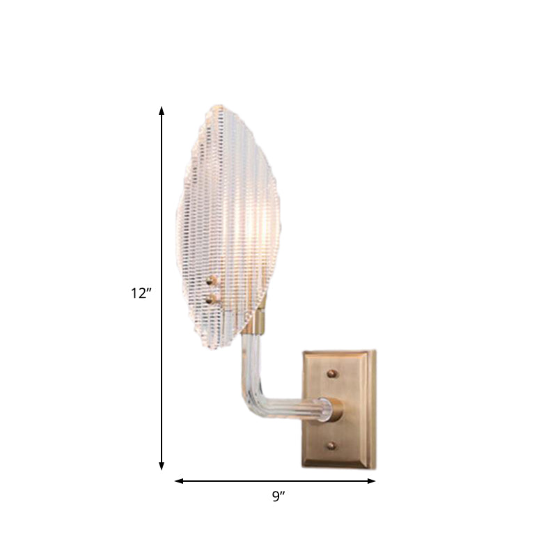 Leaf Wall Light Fixture Contemporary Textured Glass 1/2 Lights Living Room Sconce Light with Brass Backplate Clearhalo 'Cast Iron' 'Glass' 'Industrial' 'Modern wall lights' 'Modern' 'Tiffany' 'Traditional wall lights' 'Wall Lamps & Sconces' 'Wall Lights' Lighting' 221580