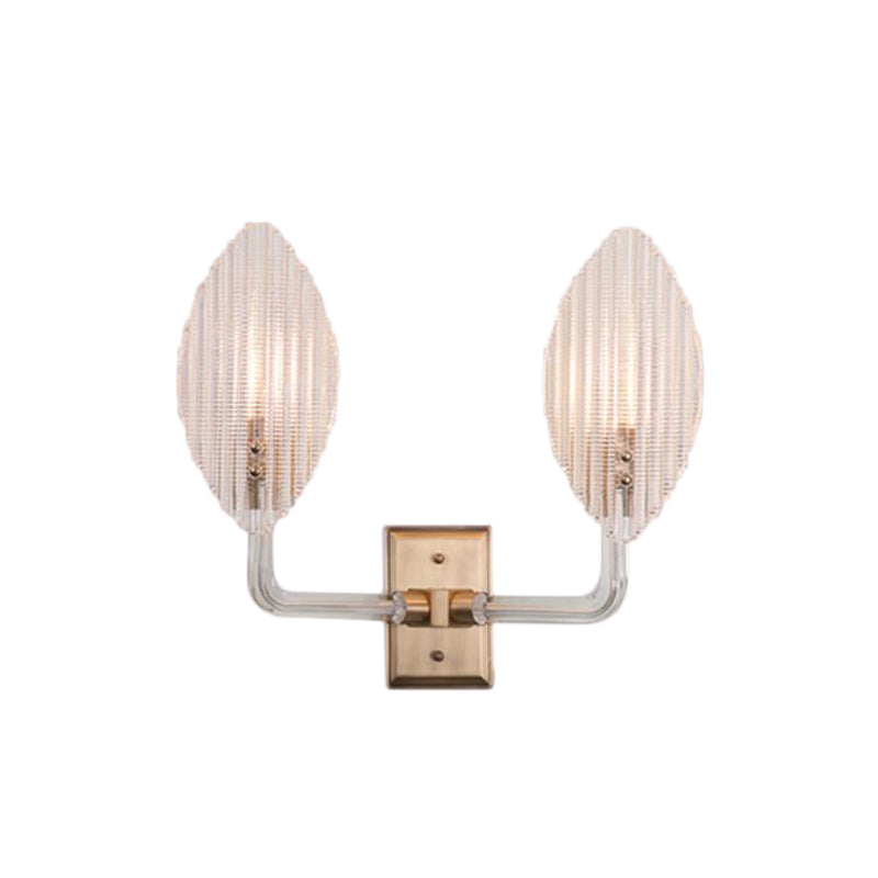 Leaf Wall Light Fixture Contemporary Textured Glass 1/2 Lights Living Room Sconce Light with Brass Backplate Clearhalo 'Cast Iron' 'Glass' 'Industrial' 'Modern wall lights' 'Modern' 'Tiffany' 'Traditional wall lights' 'Wall Lamps & Sconces' 'Wall Lights' Lighting' 221583