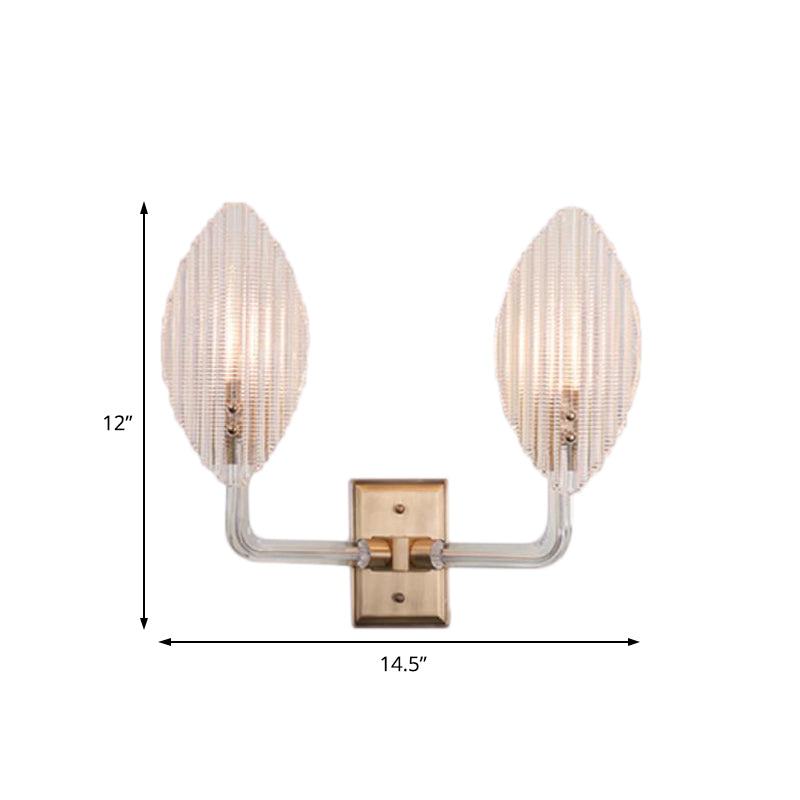 Leaf Wall Light Fixture Contemporary Textured Glass 1/2 Lights Living Room Sconce Light with Brass Backplate Clearhalo 'Cast Iron' 'Glass' 'Industrial' 'Modern wall lights' 'Modern' 'Tiffany' 'Traditional wall lights' 'Wall Lamps & Sconces' 'Wall Lights' Lighting' 221584