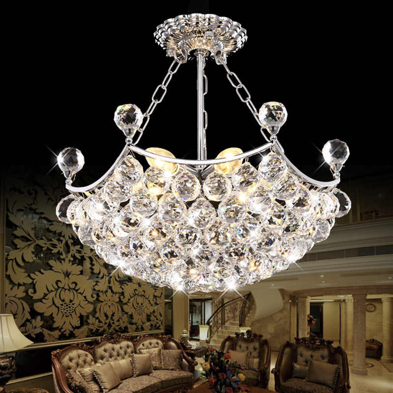 Chrome Dome Chandelier Light Contemporary 12 Lights Faceted Crystal Ball Ceiling Light for Dining Room Chrome Clearhalo 'Ceiling Lights' 'Chandeliers' 'Modern Chandeliers' 'Modern' Lighting' 221594