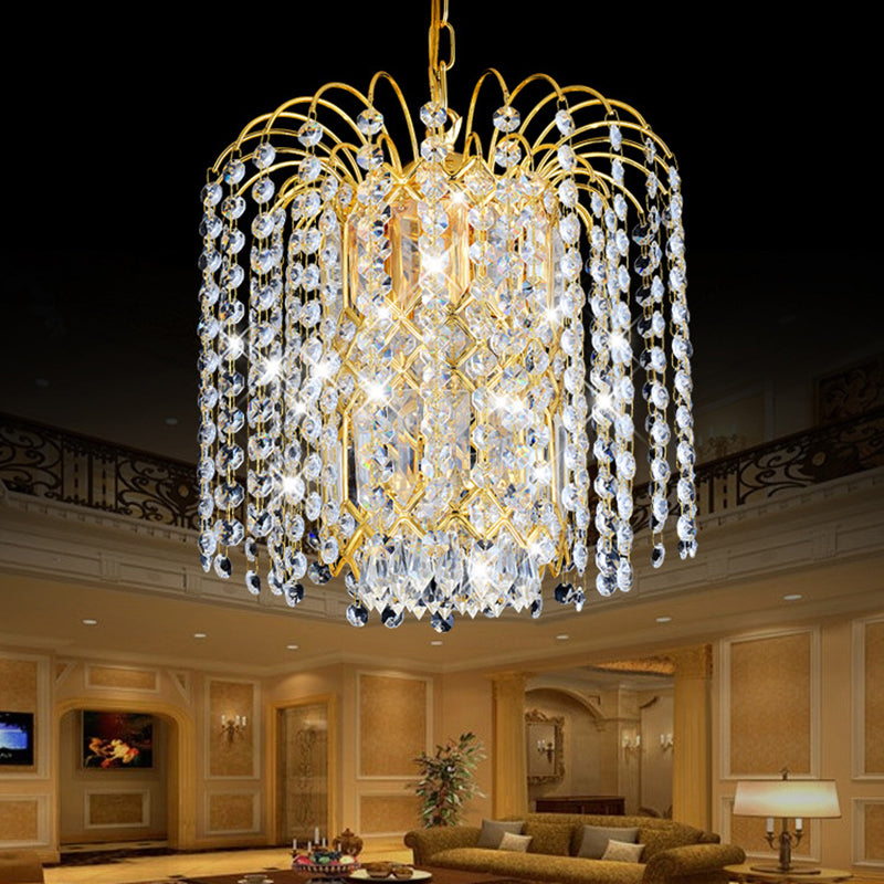 Rain Hanging Light Fixture Modernism Faceted Crystal 3 Lights Gold Chandelier Light for Lobby Bar Gold Clearhalo 'Ceiling Lights' 'Chandeliers' 'Modern Chandeliers' 'Modern' Lighting' 221599