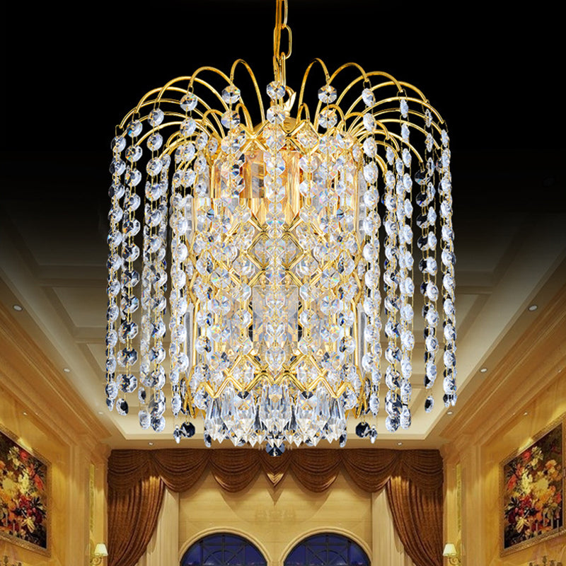 Rain Hanging Light Fixture Modernism Faceted Crystal 3 Lights Gold Chandelier Light for Lobby Bar Clearhalo 'Ceiling Lights' 'Chandeliers' 'Modern Chandeliers' 'Modern' Lighting' 221600