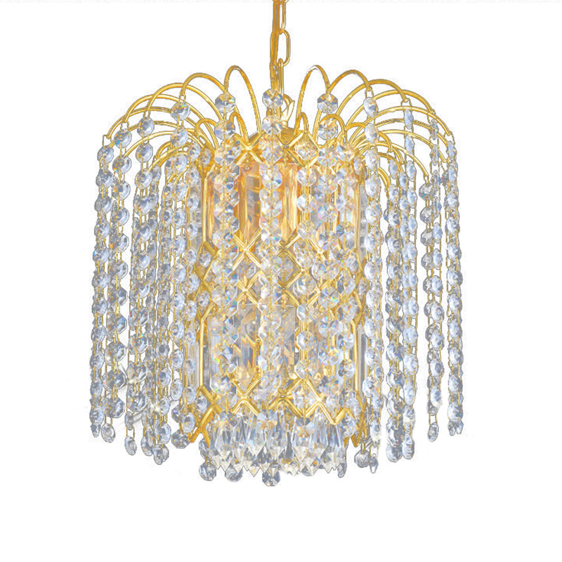 Rain Hanging Light Fixture Modernism Faceted Crystal 3 Lights Gold Chandelier Light for Lobby Bar Clearhalo 'Ceiling Lights' 'Chandeliers' 'Modern Chandeliers' 'Modern' Lighting' 221601