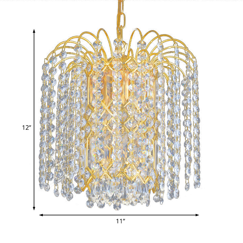 Rain Hanging Light Fixture Modernism Faceted Crystal 3 Lights Gold Chandelier Light for Lobby Bar Clearhalo 'Ceiling Lights' 'Chandeliers' 'Modern Chandeliers' 'Modern' Lighting' 221602