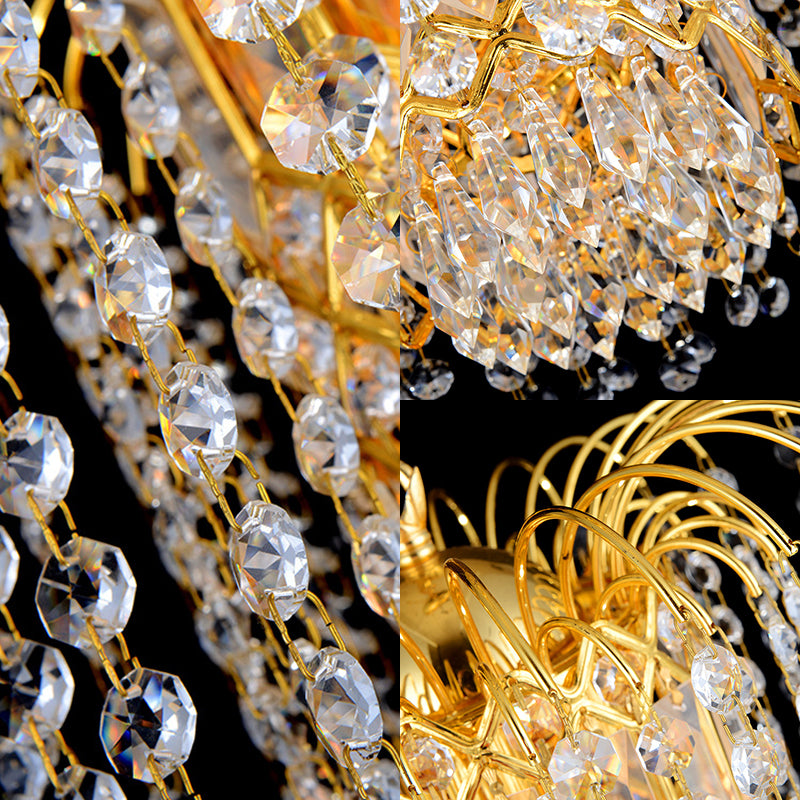 Rain Hanging Light Fixture Modernism Faceted Crystal 3 Lights Gold Chandelier Light for Lobby Bar Clearhalo 'Ceiling Lights' 'Chandeliers' 'Modern Chandeliers' 'Modern' Lighting' 221603