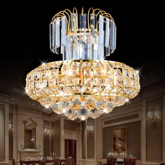 Mushroom Chandelier Light Modern Faceted Crystal 6 Lights Gold Hanging Ceiling Light for Lobby Bar Gold Clearhalo 'Ceiling Lights' 'Chandeliers' 'Glass shade' 'Glass' 'Modern Chandeliers' 'Modern' Lighting' 221604