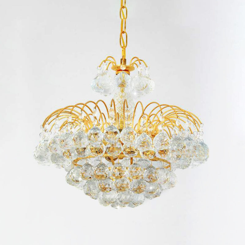 Modern 8 Lights Hanging Ceiling Light Chrome/Gold Cascade Chandelier Light with Faceted Crystal Ball Shade, 16"/19.5" Wide Clearhalo 'Ceiling Lights' 'Chandeliers' 'Modern Chandeliers' 'Modern' Lighting' 221613