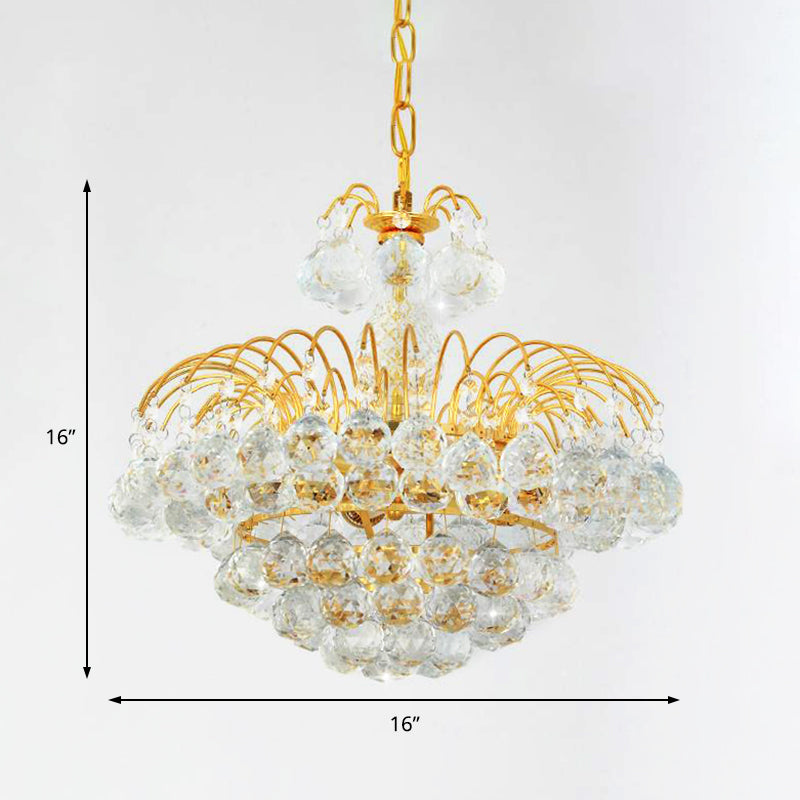 Modern 8 Lights Hanging Ceiling Light Chrome/Gold Cascade Chandelier Light with Faceted Crystal Ball Shade, 16"/19.5" Wide Clearhalo 'Ceiling Lights' 'Chandeliers' 'Modern Chandeliers' 'Modern' Lighting' 221614