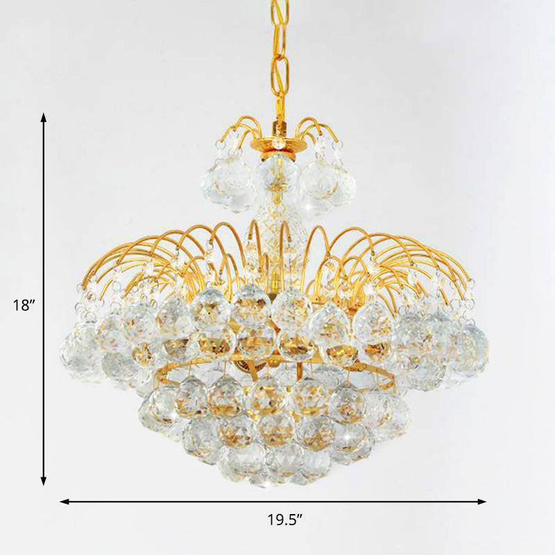 Modern 8 Lights Hanging Ceiling Light Chrome/Gold Cascade Chandelier Light with Faceted Crystal Ball Shade, 16"/19.5" Wide Clearhalo 'Ceiling Lights' 'Chandeliers' 'Modern Chandeliers' 'Modern' Lighting' 221615