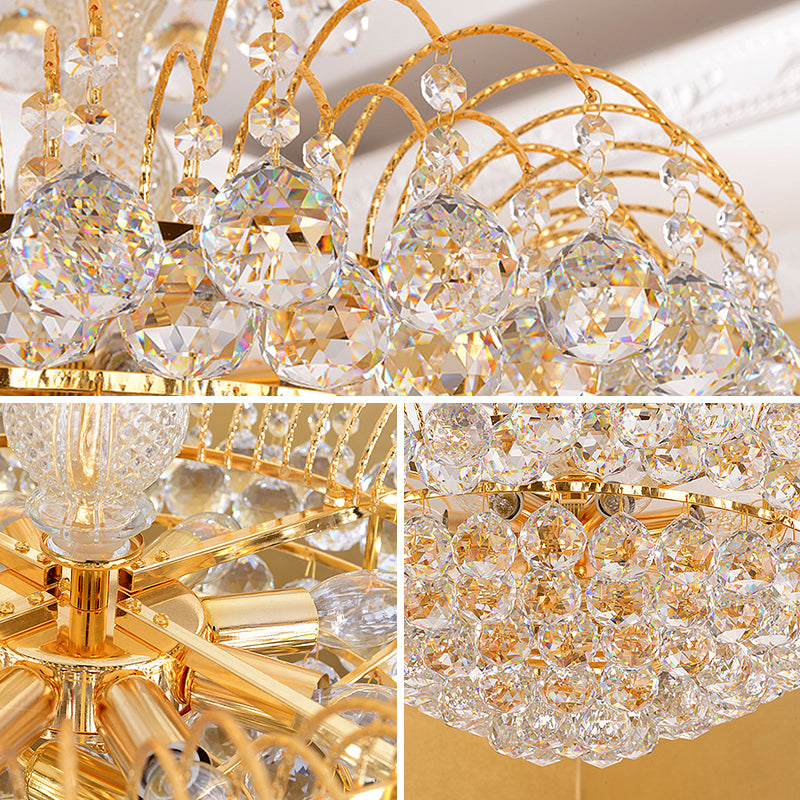 Modern 8 Lights Hanging Ceiling Light Chrome/Gold Cascade Chandelier Light with Faceted Crystal Ball Shade, 16"/19.5" Wide Clearhalo 'Ceiling Lights' 'Chandeliers' 'Modern Chandeliers' 'Modern' Lighting' 221616